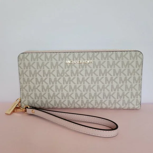 MICHAEL KORS Signature Logo Jet Set Travel Continental Wallet/Wristlet-P. Blush⭐